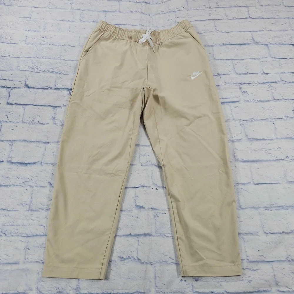 Nike Club Woven Pants Mens M Khaki Beige Elastic Waist Drawstring Casual Sport